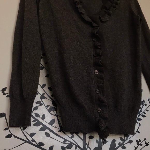 ANN TAYLOR ruffle cardigan XS chocolate brown - Picture 3 of 8
